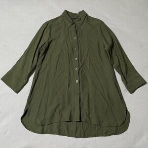 John Mark Women's Small Button Down Tunic Blouse Green Rayon Nylon‎